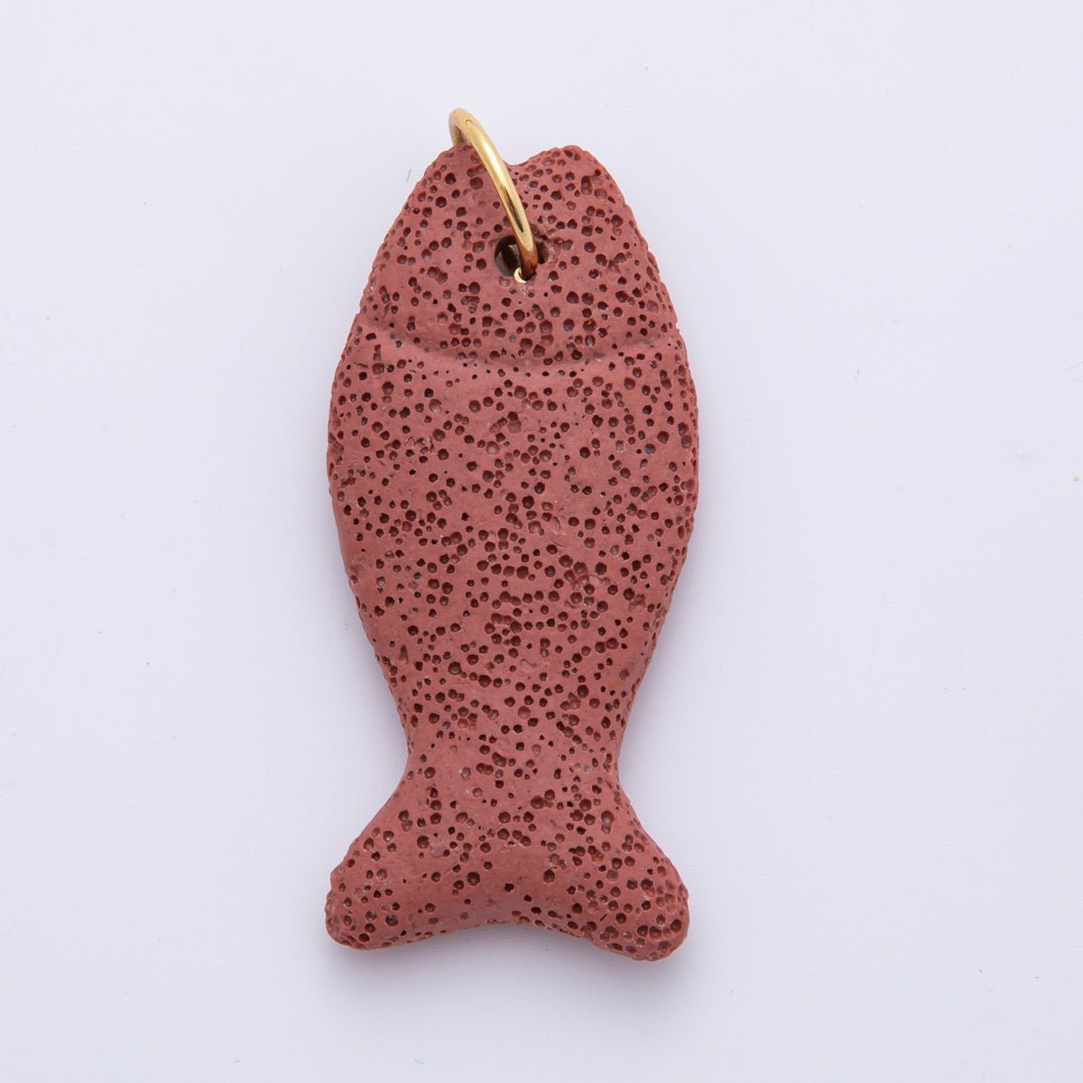 18K Gold Filled 19mm Lava Stone Dotted Fish Charm in Red & White | AH892