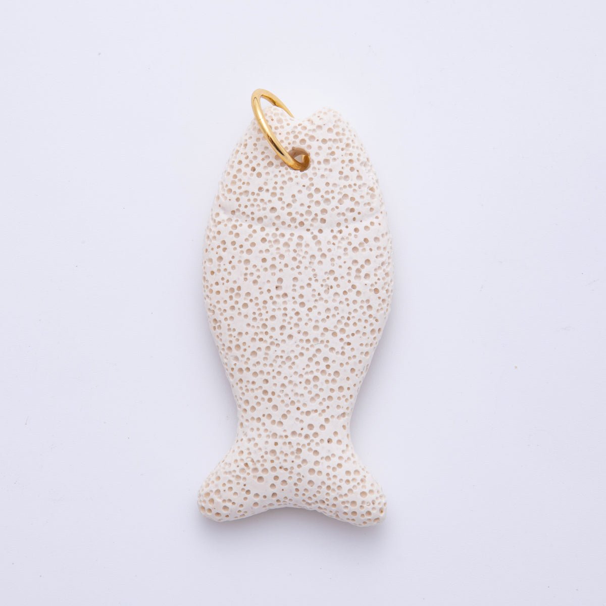 18K Gold Filled 19mm Lava Stone Dotted Fish Charm in Red & White | AH892