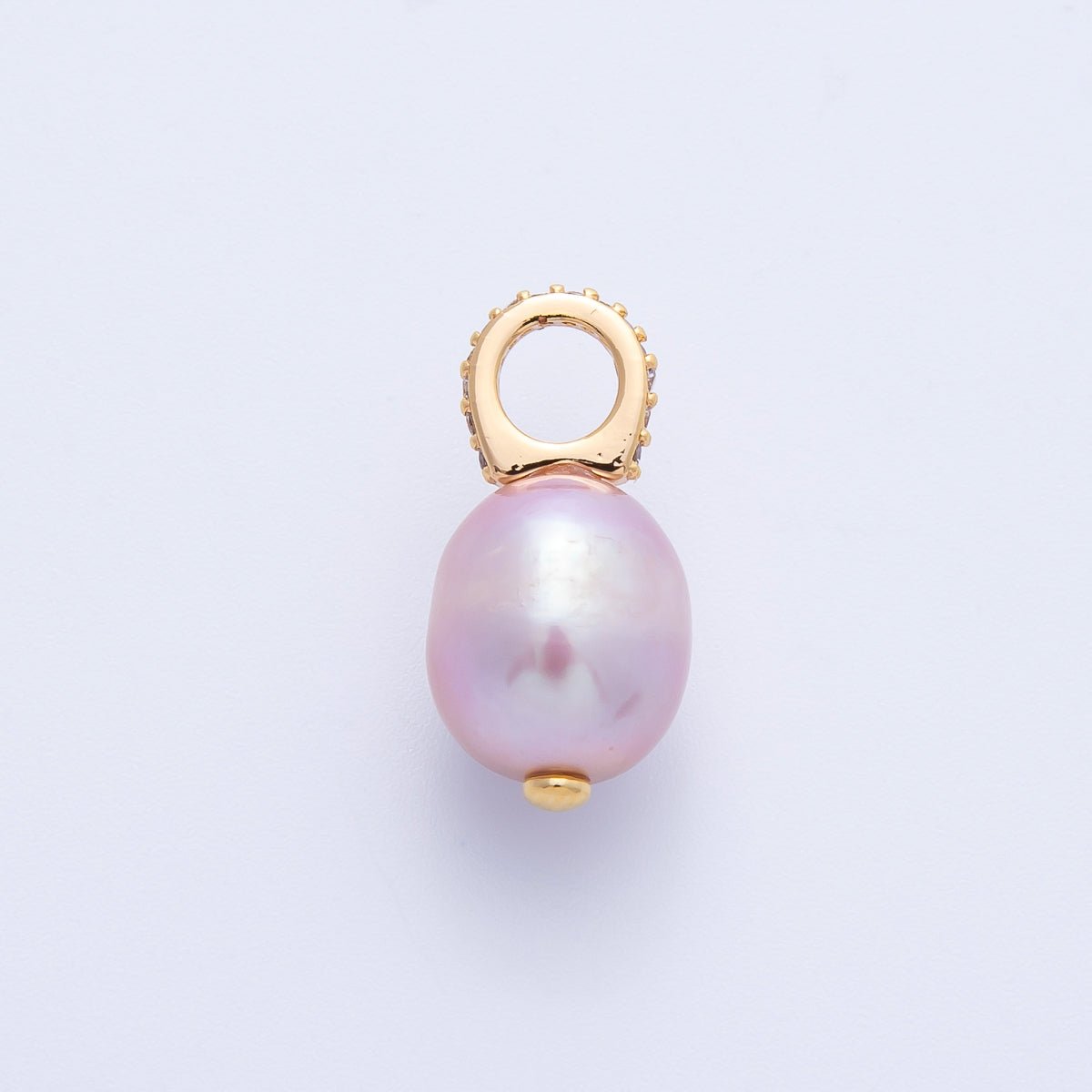 18K Gold Filled 19mm Purple Ringed Shell Pearl Micro Paved CZ Drop Pendant | Charms-00324
