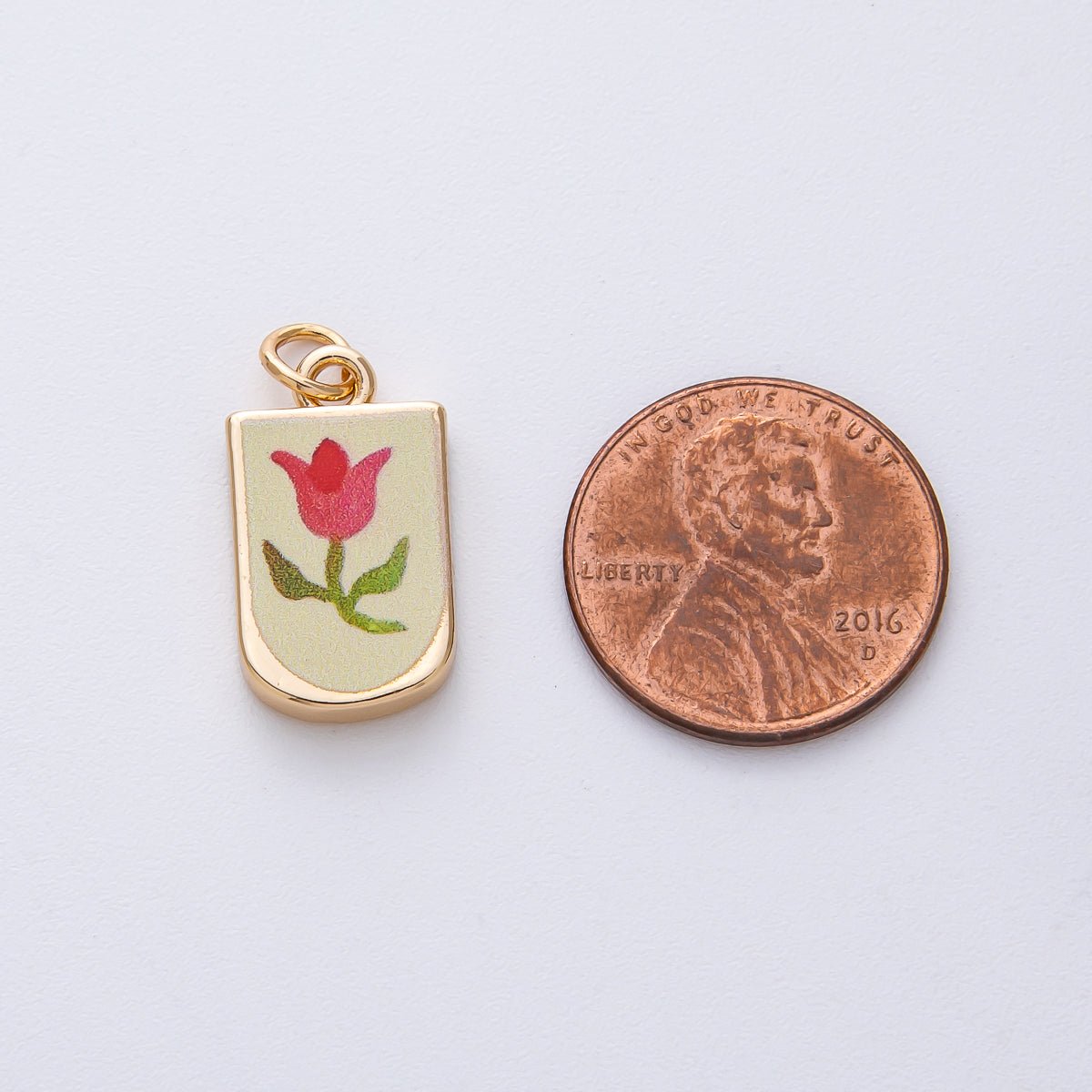 18K Gold Filled 19mm Red Tulip Flower Yellow Enamel Charm | AF1625