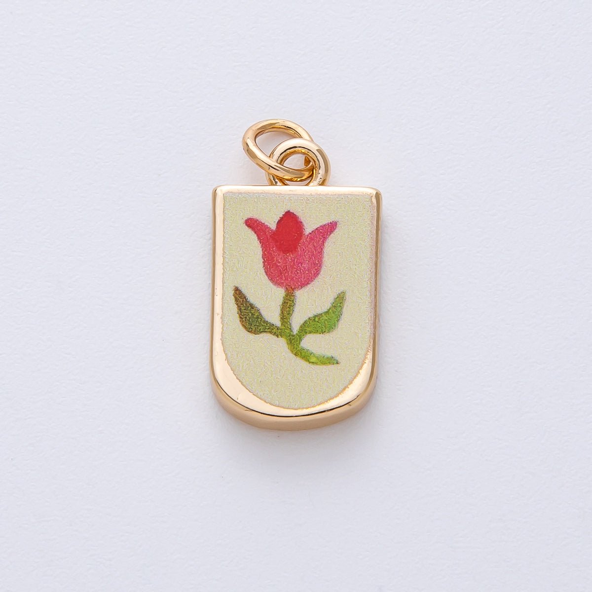 18K Gold Filled 19mm Red Tulip Flower Yellow Enamel Charm | AF1625