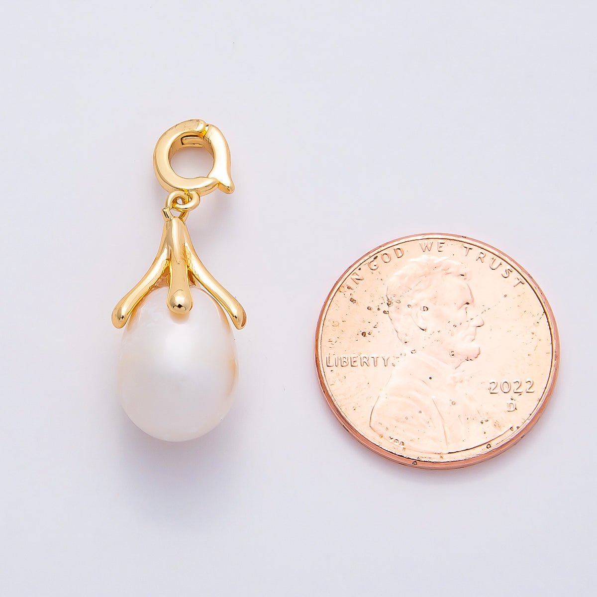 18K Gold Filled 20 Shell Pearl Flower Snap Rondelle Drop Pendant | Charms-01078
