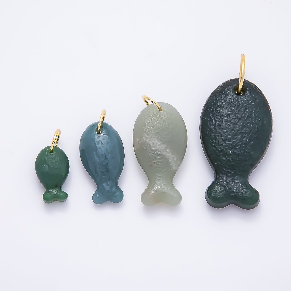 18K Gold Filled 20mm, 30mm, 38mm, 49mm Textured Jade Gemstone Animal Charm | Charms-01388 ~ Charms-01391