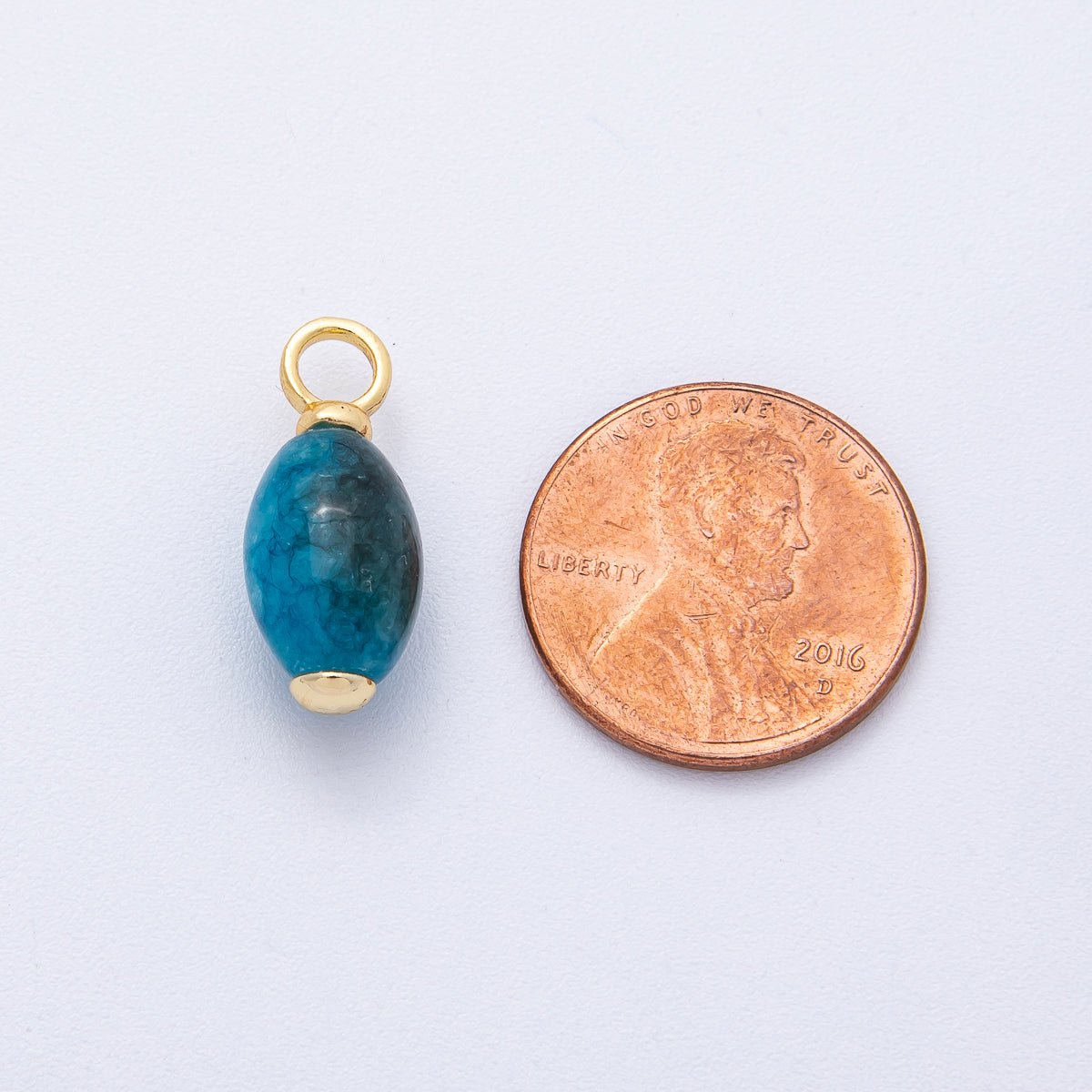 18K Gold Filled 20mm Blue Calcite Gemstone Drop Charm | AK143