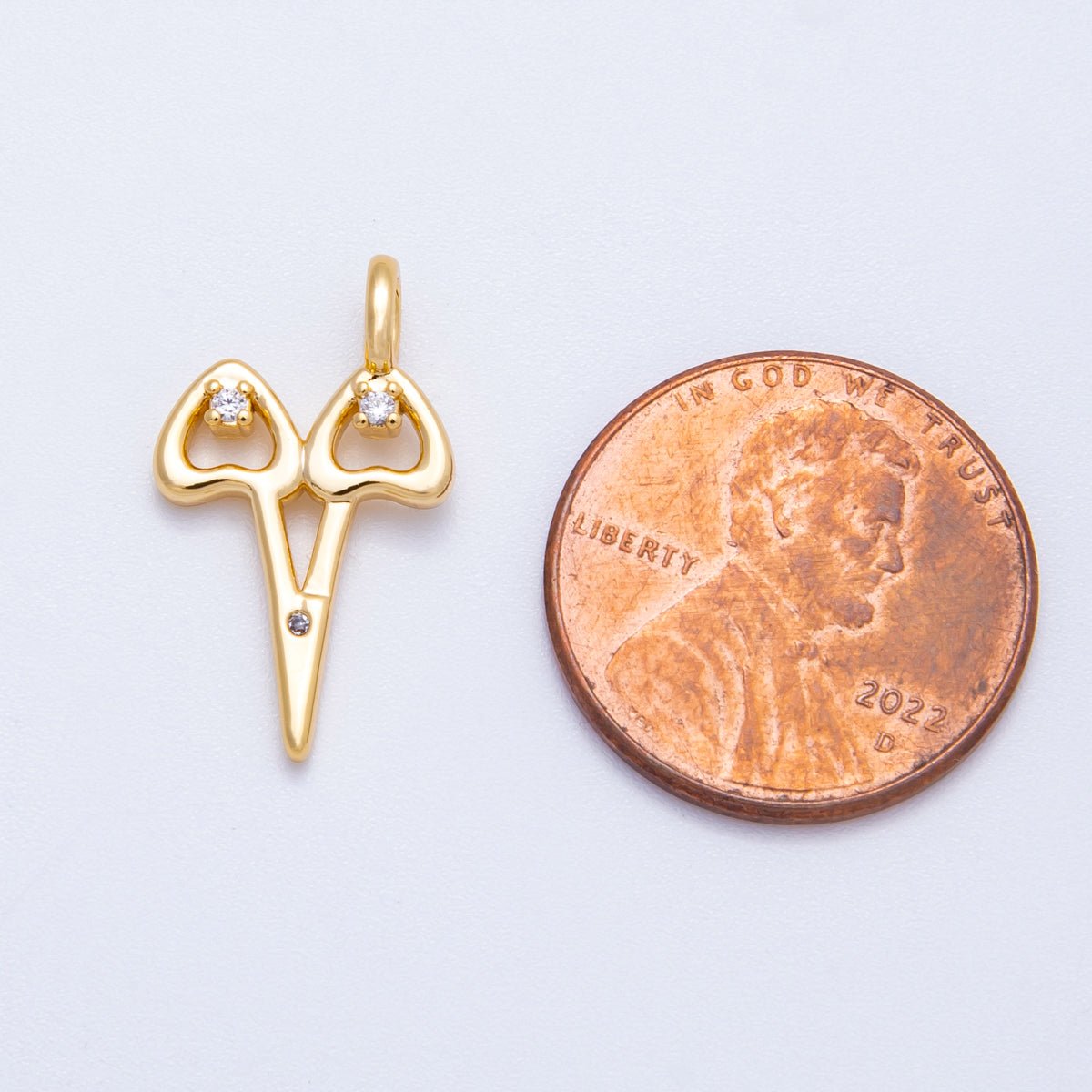 18K Gold Filled 20mm Clear CZ Hair Scissor Charm | Charms-00423