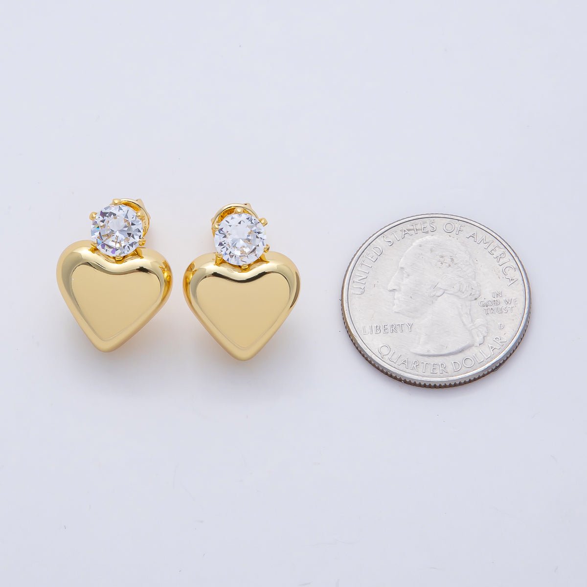 18K Gold Filled 20mm Clear CZ Heart Minimalist Stud Earrings | AD1654