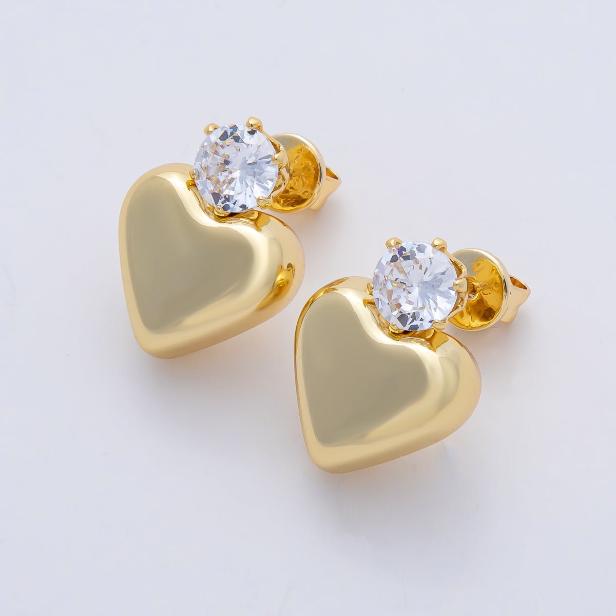 18K Gold Filled 20mm Clear CZ Heart Minimalist Stud Earrings | AD1654