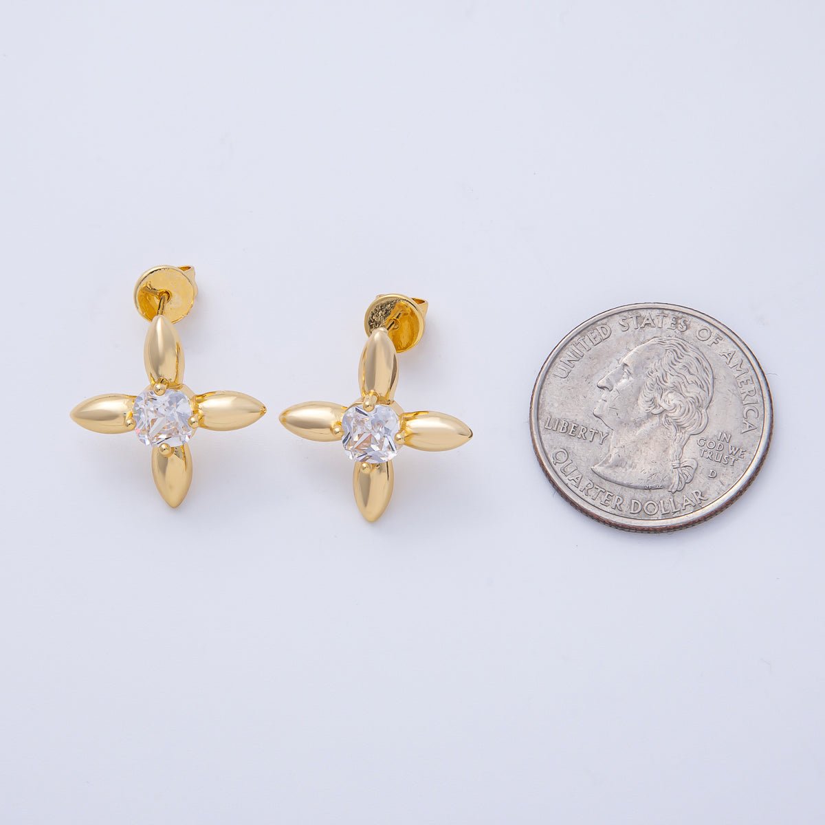 18K Gold Filled 20mm Clear CZ Petal Flower Stud Earrings | T129
