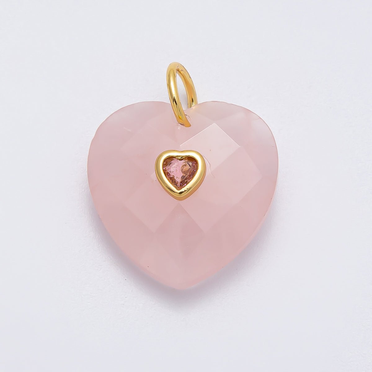 18K Gold Filled 20mm CZ Embedded Gemstone Multifaceted Heart Charm | Charms-00436 - Charms-00446