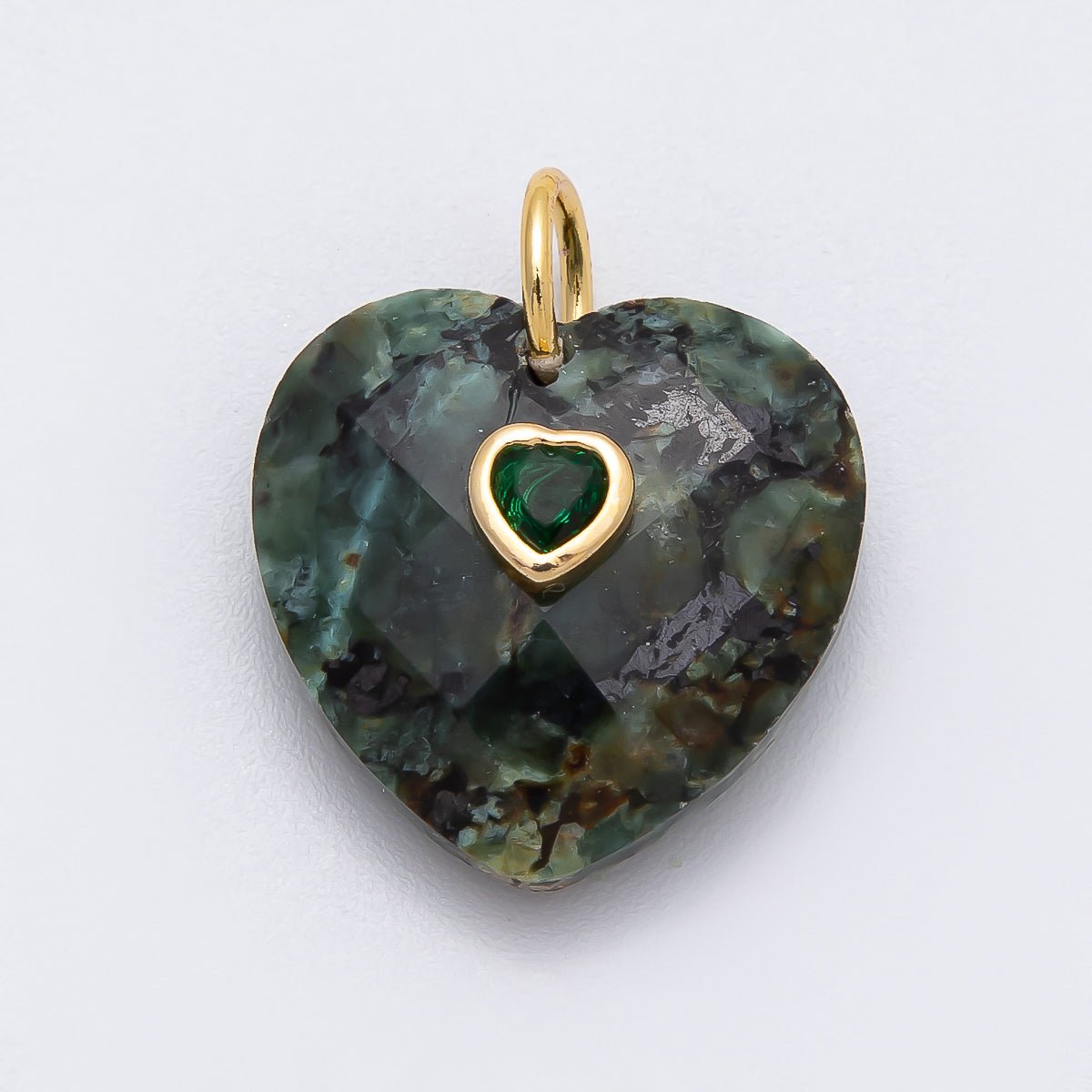 18K Gold Filled 20mm CZ Embedded Gemstone Multifaceted Heart Charm | Charms-00436 - Charms-00446