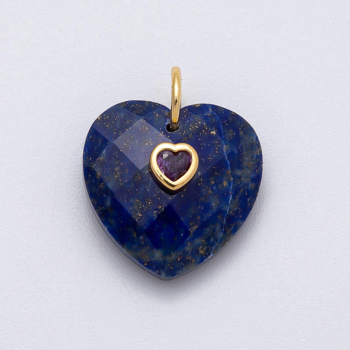 18K Gold Filled 20mm CZ Embedded Gemstone Multifaceted Heart Charm | Charms-00436 - Charms-00446