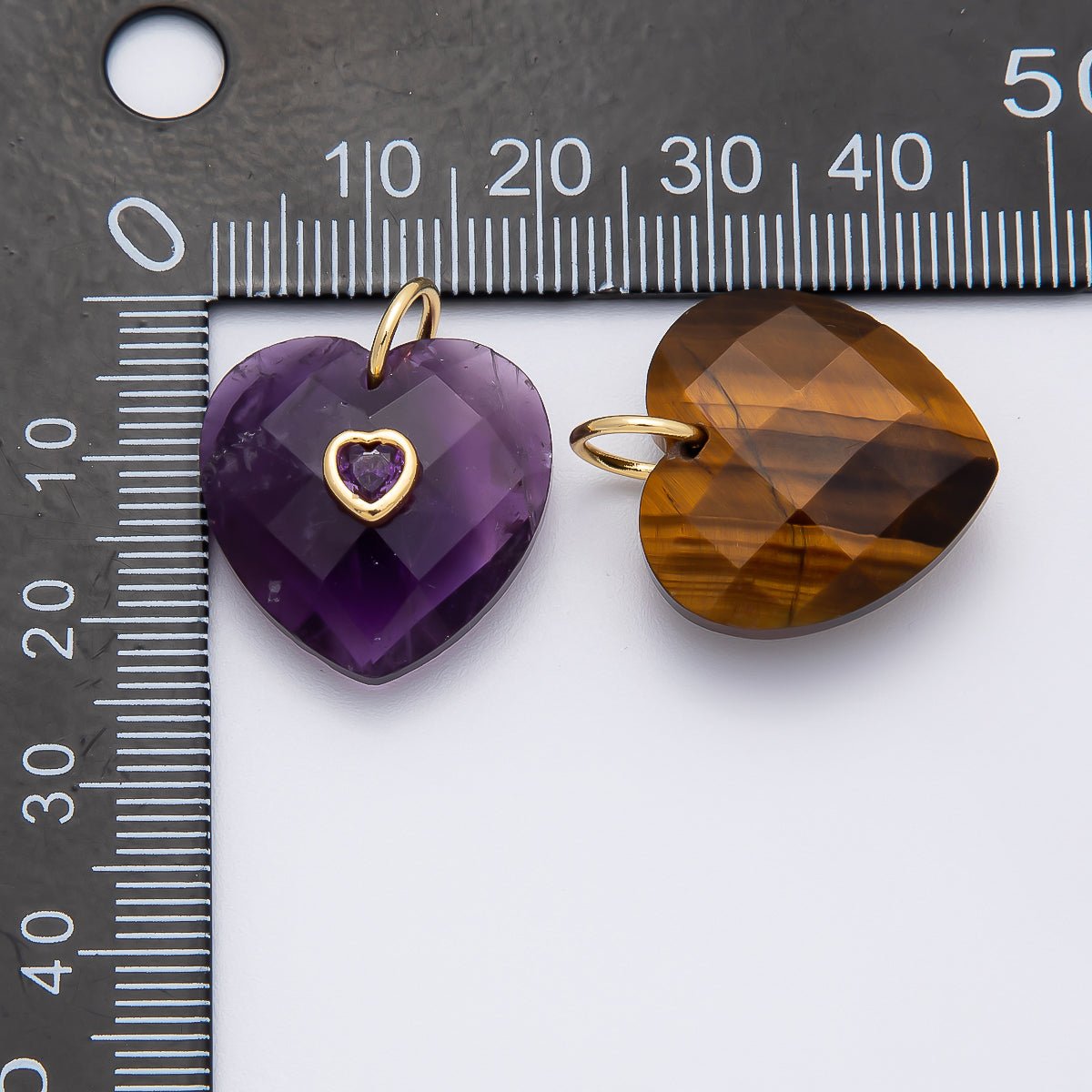 18K Gold Filled 20mm CZ Embedded Gemstone Multifaceted Heart Charm | Charms-00436 - Charms-00446