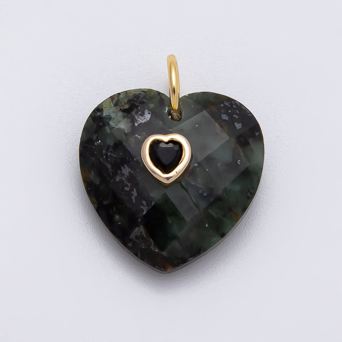 18K Gold Filled 20mm CZ Embedded Gemstone Multifaceted Heart Charm | Charms-00436 - Charms-00446