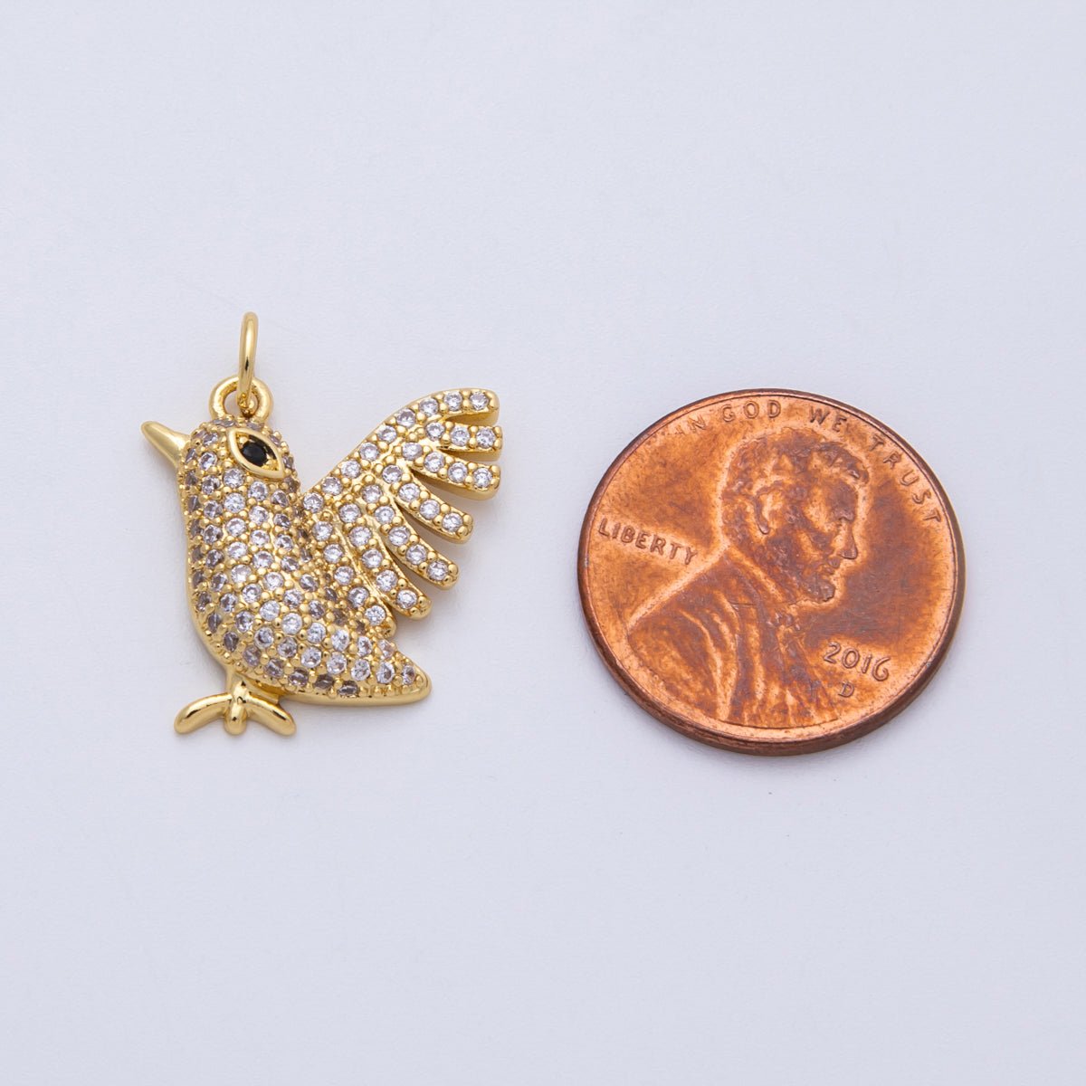 18K Gold Filled 20mm Micro Paved CZ Flying Pigeon Bird Animal Charm | CHARMS-00142