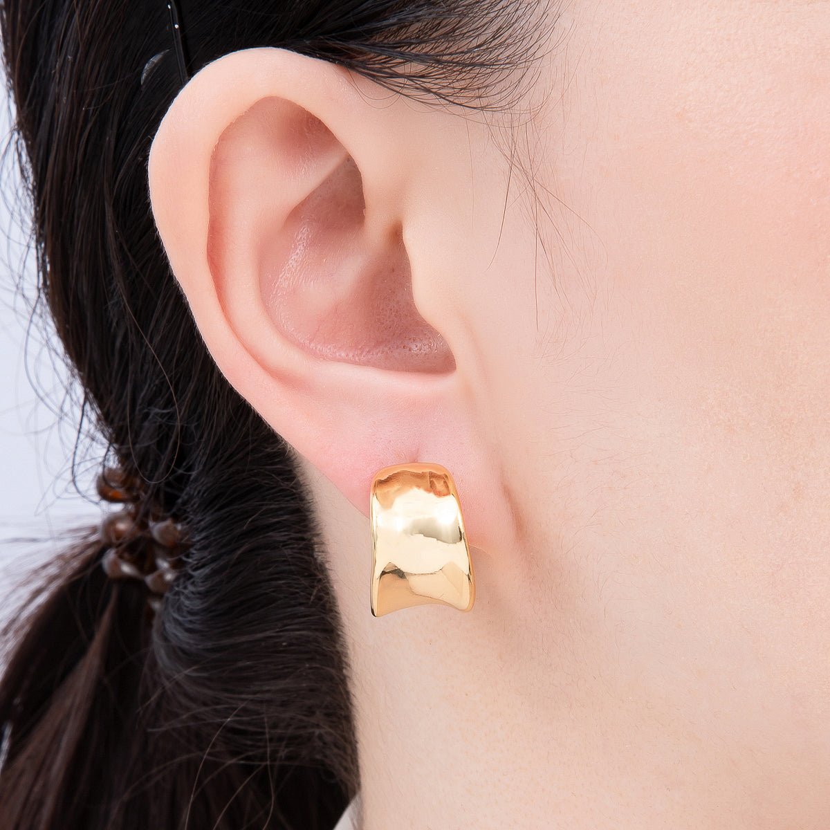 18K Gold Filled 20mm Molten C-Shaped Hoop Earrings | Earrings-00302