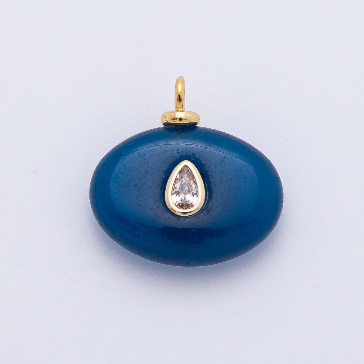18K Gold Filled 20mm Clear CZ Teardrop Embedded Blue Sodalite Oval Gemstone Charm | AF1320
