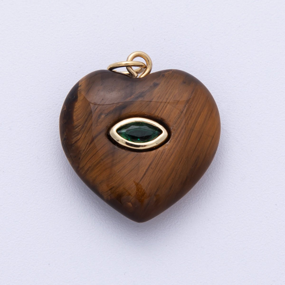 18K Gold Filled 21.5mm Marquise Embedded Rose Quartz, Amethyst, Onyx, Amazonite, Lapis Lazuli, Tiger Eye Heart Charm | AK218 - AK220