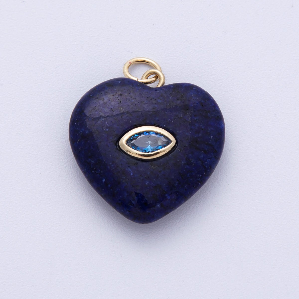 18K Gold Filled 21.5mm Marquise Embedded Rose Quartz, Amethyst, Onyx, Amazonite, Lapis Lazuli, Tiger Eye Heart Charm | AK218 - AK220