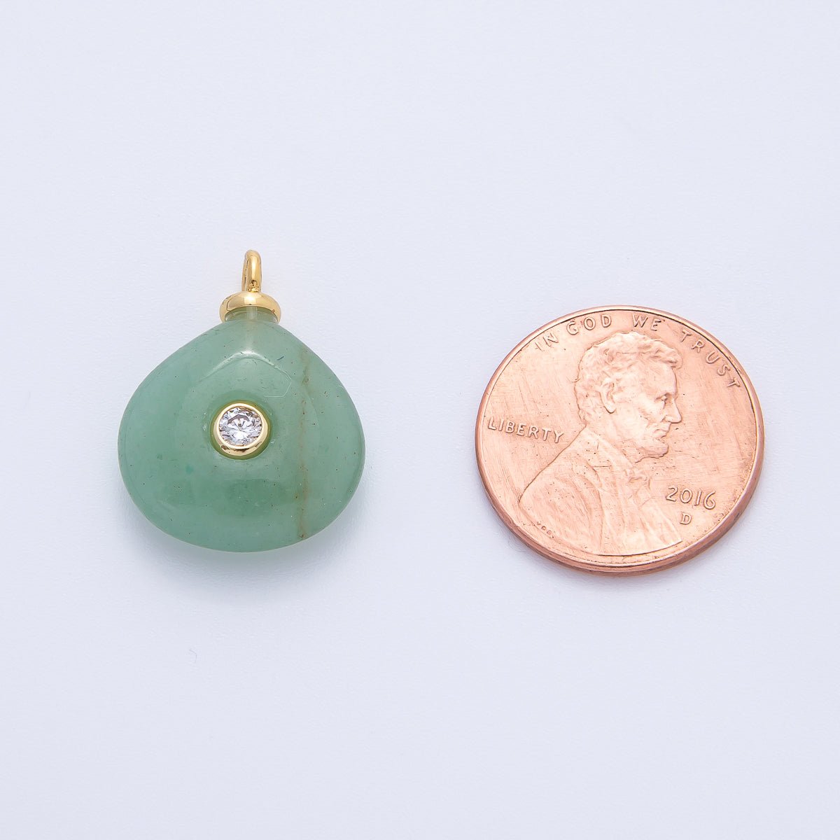 18K Gold Filled 21mm Clear CZ Green Aventurine Gemstone Charm | AF1392