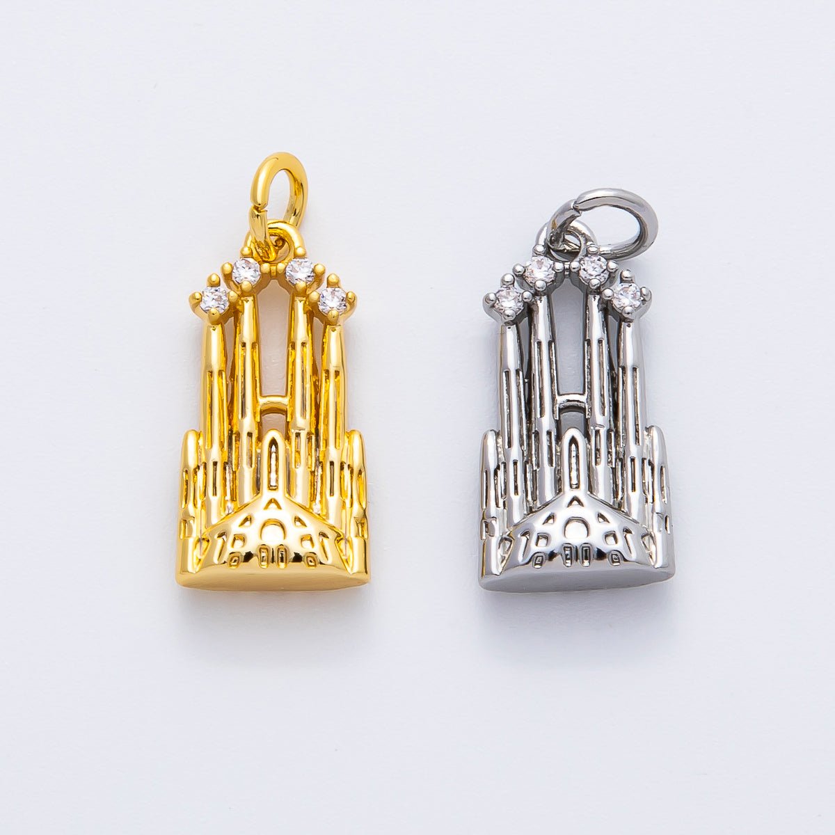 18K Gold Filled 21mm CZ Royal Castle Multidimensional 3D Charm in Gold & Silver | AF1353