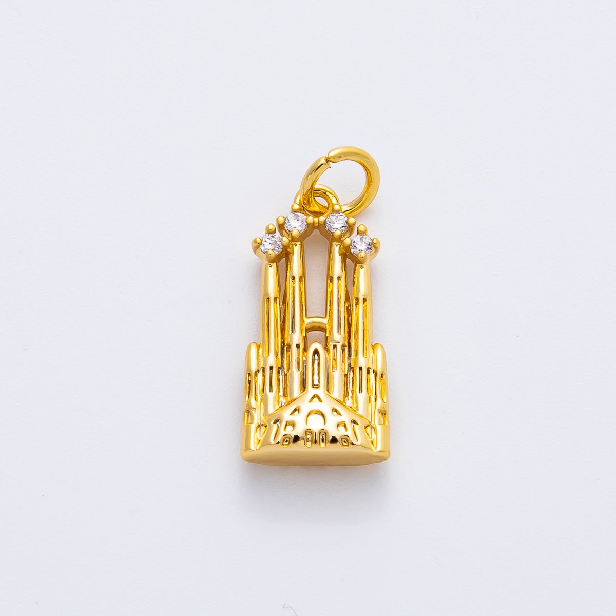 18K Gold Filled 21mm CZ Royal Castle Multidimensional 3D Charm in Gold & Silver | AF1353