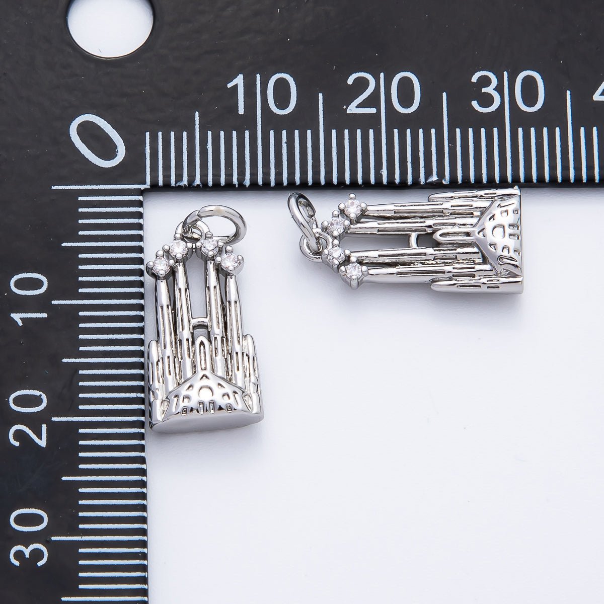 18K Gold Filled 21mm CZ Royal Castle Multidimensional 3D Charm in Gold & Silver | AF1353