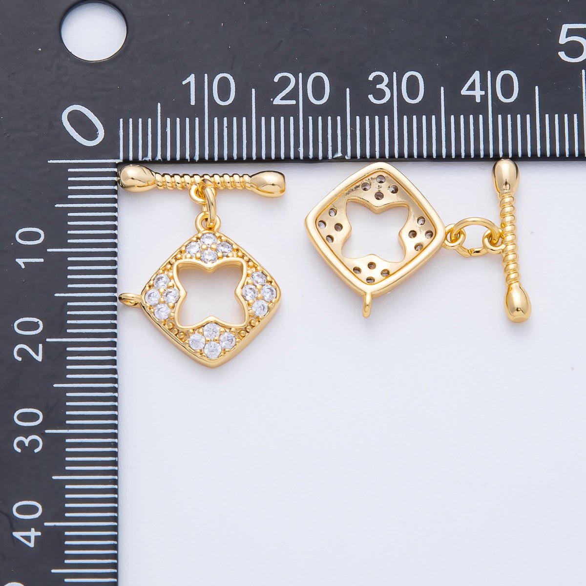 18K Gold Filled 22.3mm Micro Paved CZ Flower Toggle Clasps Findings | Findings-00015