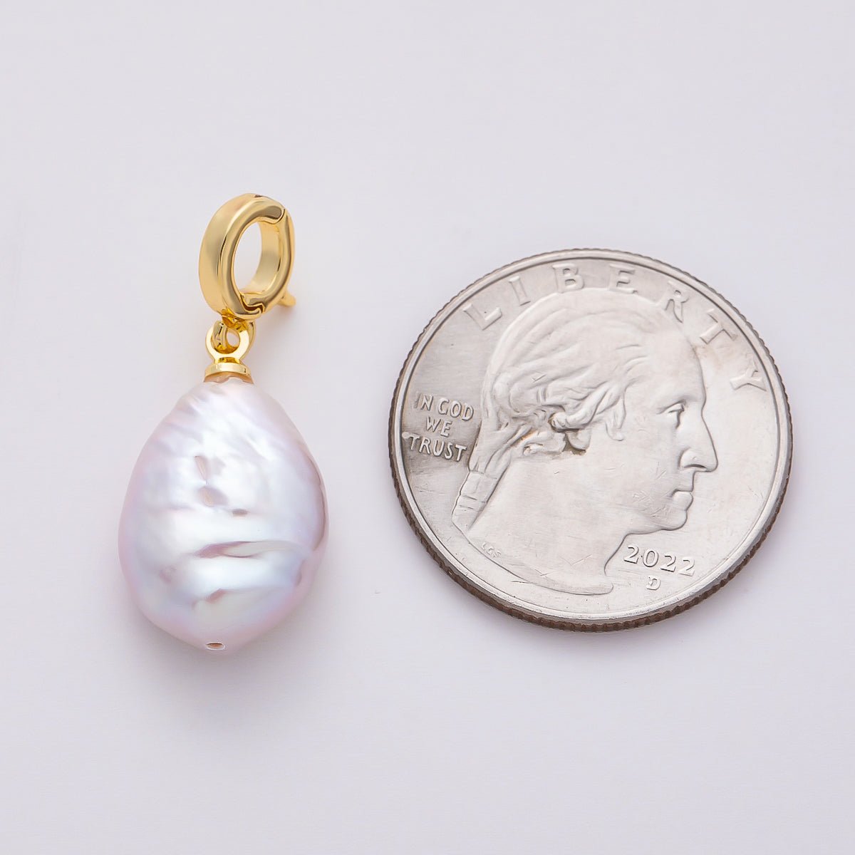 18K Gold Filled 22mm Freshwater Pearl Irregular Oval Pendant | Charms-00749