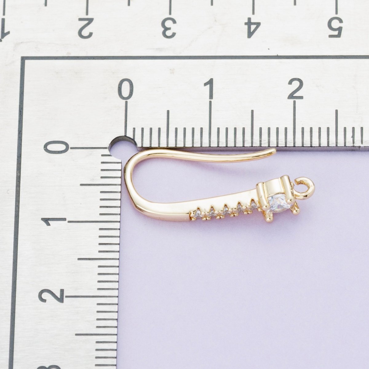 18K Gold Filled 22mm Micro Paved CZ Fish Hook Open Loop Drop Hoop Earrings | Findings-00098