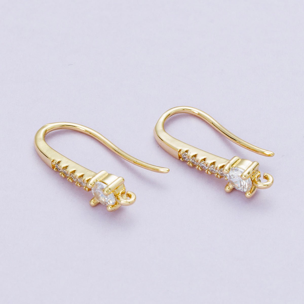 18K Gold Filled 22mm Micro Paved CZ Fish Hook Open Loop Drop Hoop Earrings | Findings-00098