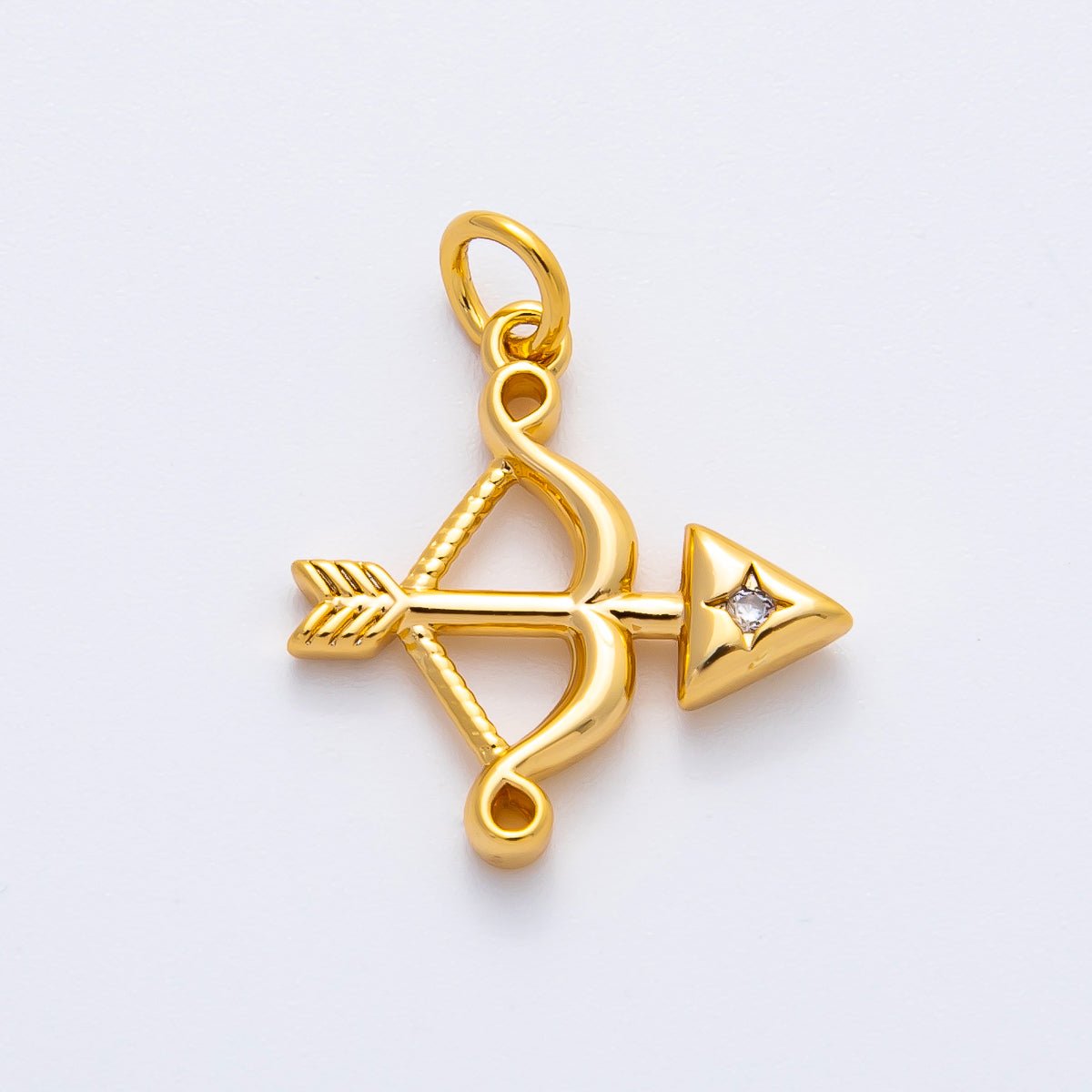 18K Gold Filled 22mm Round CZ Archery Bow Arrow Charm in Gold & Silver | AF1360