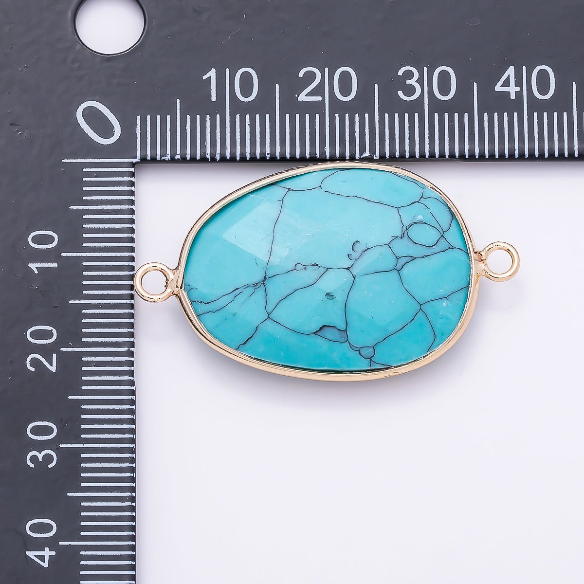 18K Gold Filled 23mm Blue Turquoise Multifaceted Bezel Connector | Connectors-00032