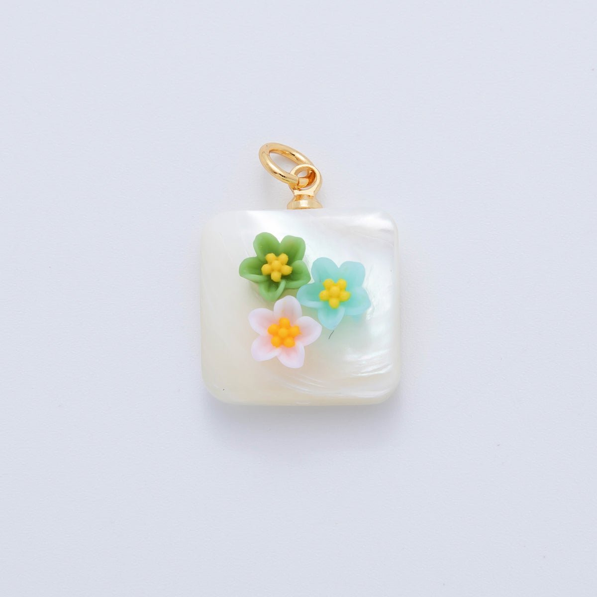 18K Gold Filled 23mm Butterfly Flower Shell Pearl Rectangle Charm | AF1377 - AF1382