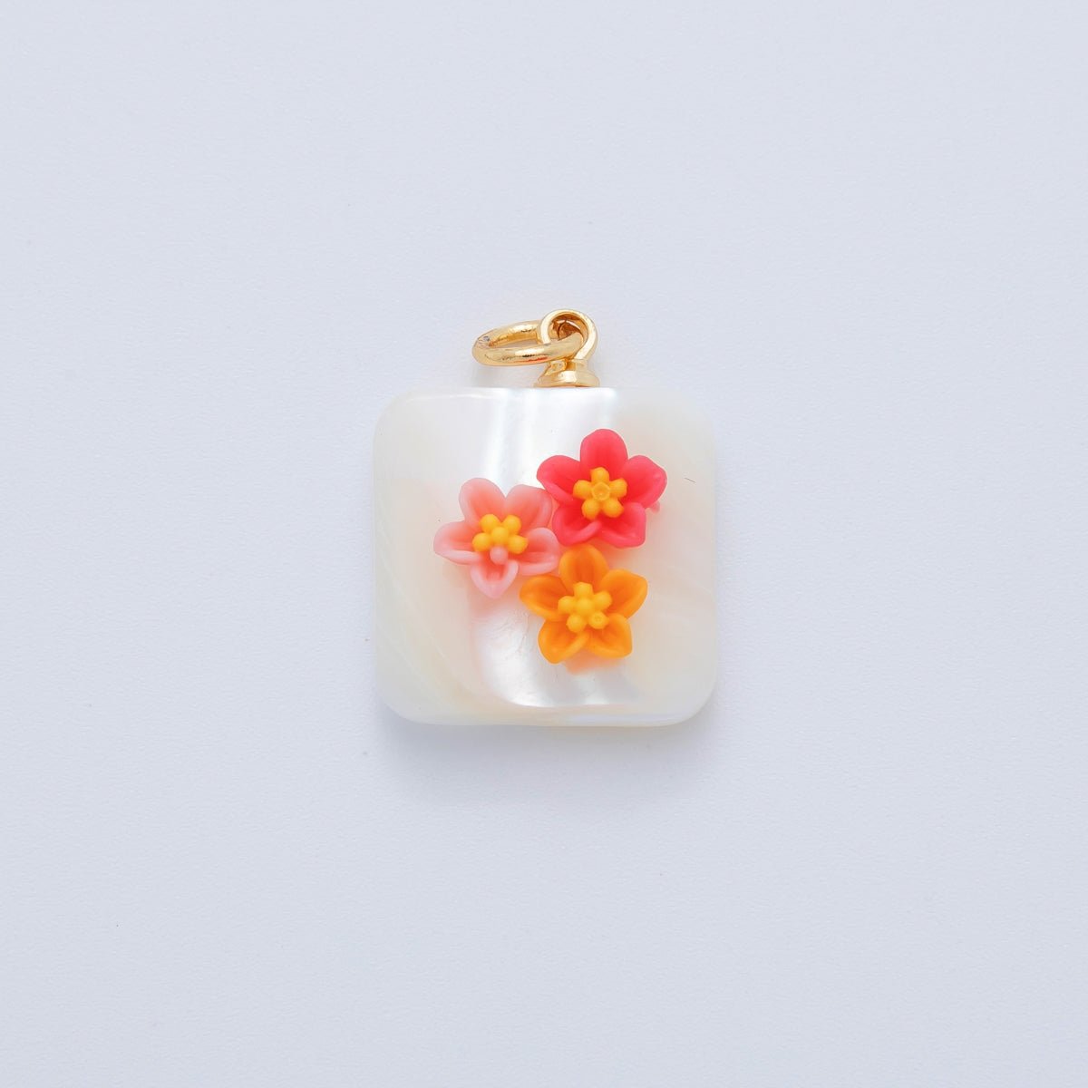 18K Gold Filled 23mm Butterfly Flower Shell Pearl Rectangle Charm | AF1377 - AF1382