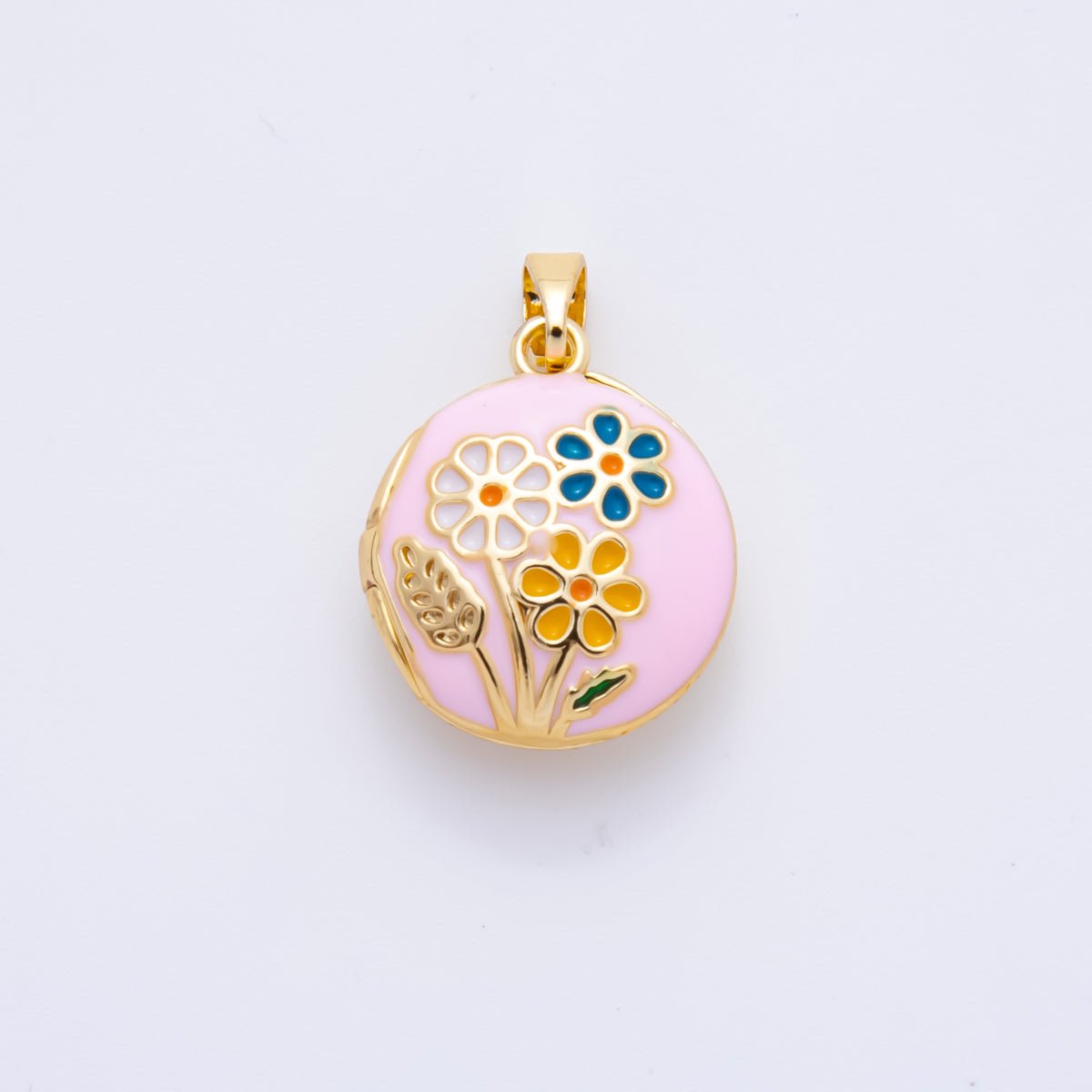 18K Gold Filled 23mm Enamel Spring Flower Garden Locket Pendant | AH802