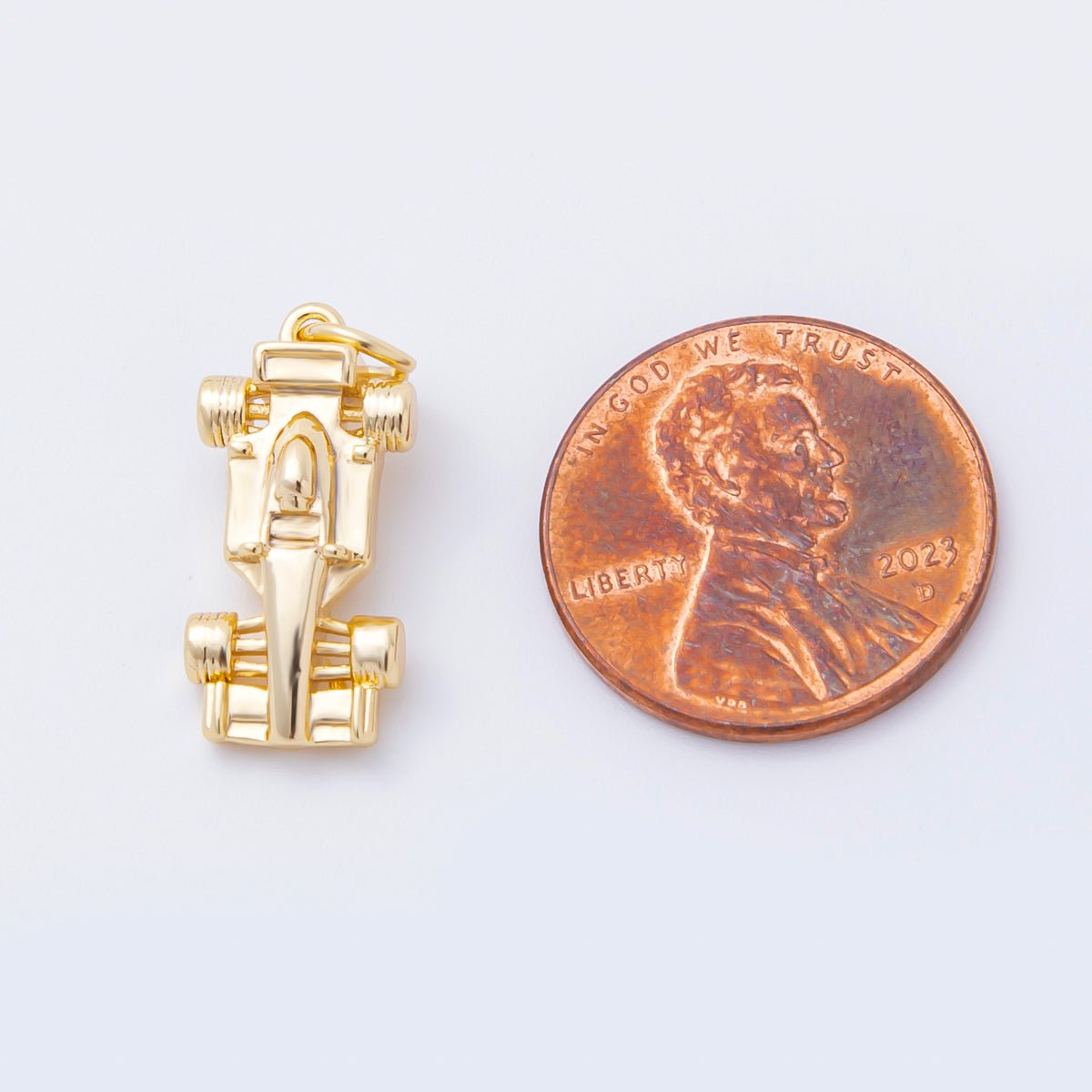 18K Gold Filled 23mm Mini Race Sports Car Minimalist Multidimensional Charm | C623