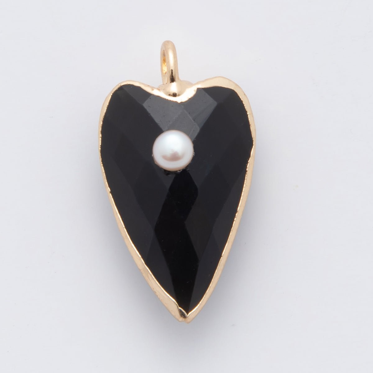 18K Gold Filled 23mm Shell Pearl Multifaceted Gemstone Heart Padlock Charm | AF331 - AF343