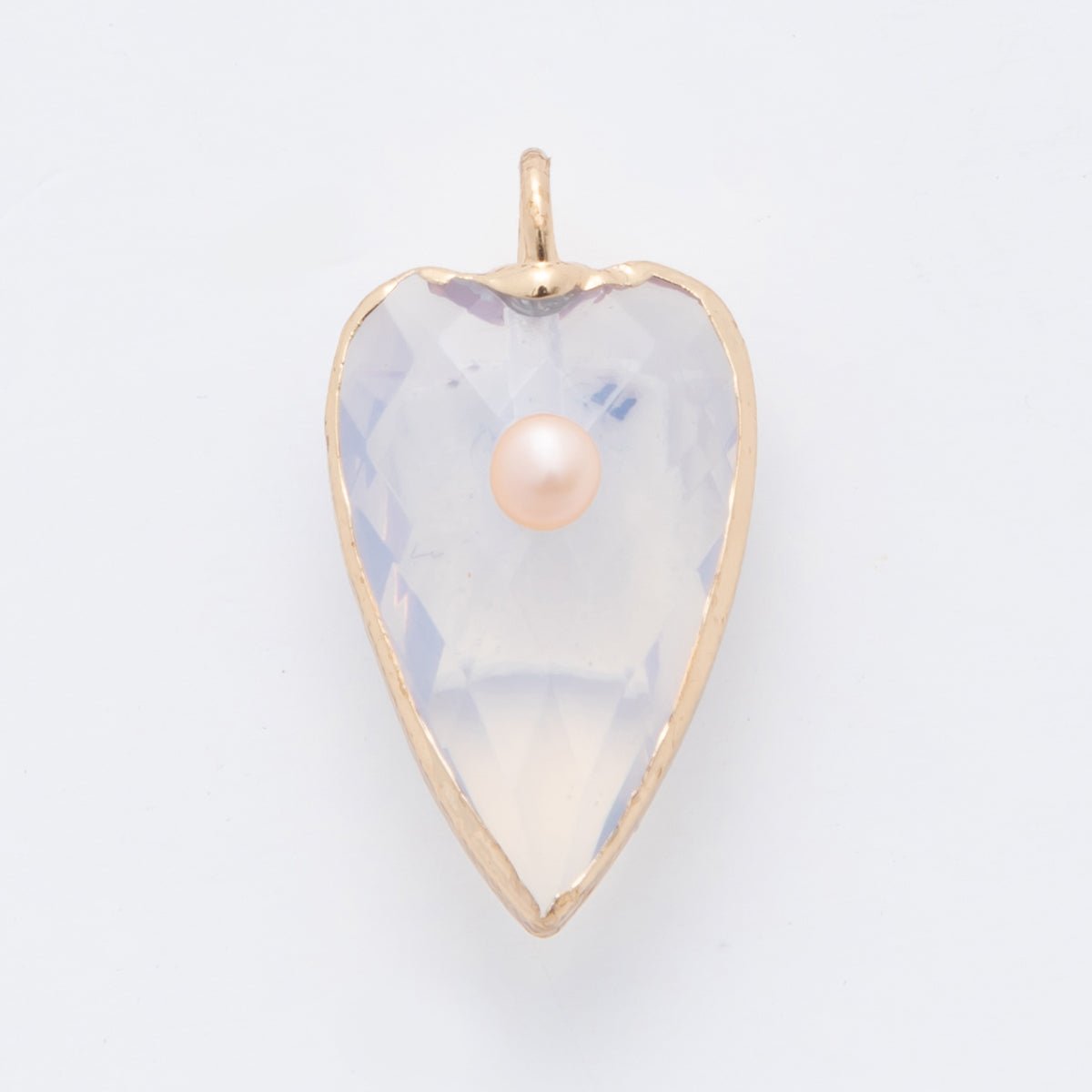 18K Gold Filled 23mm Shell Pearl Multifaceted Gemstone Heart Padlock Charm | AF331 - AF343