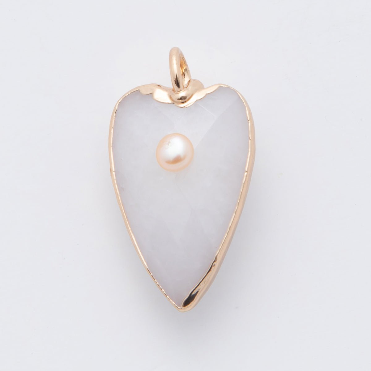 18K Gold Filled 23mm Shell Pearl Multifaceted Gemstone Heart Padlock Charm | AF331 - AF343