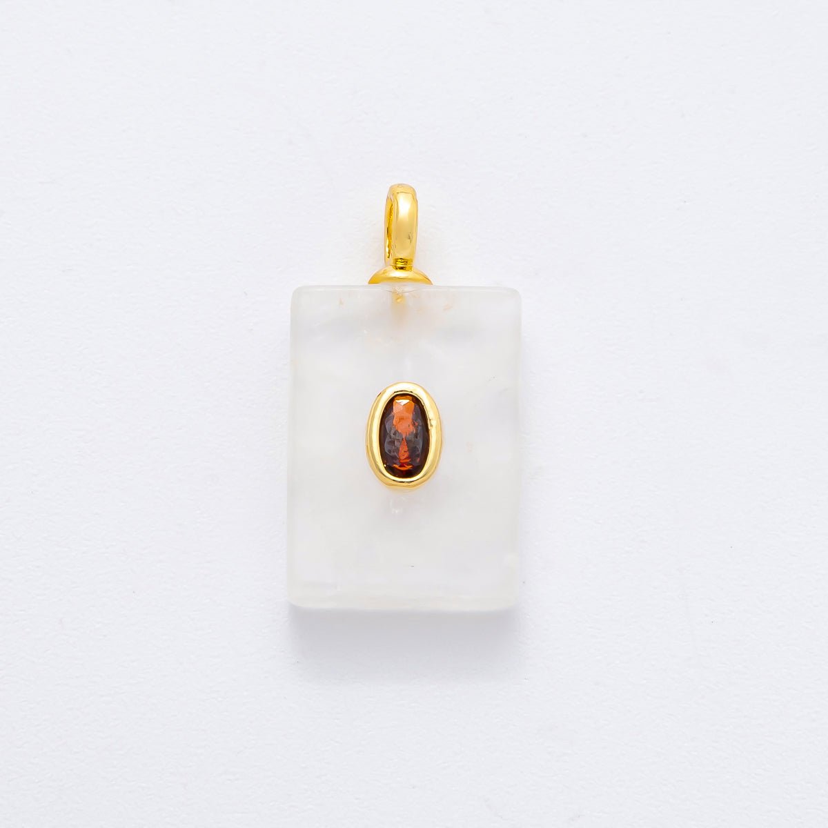 18K Gold Filled 24.5mm Natural Gemstone Rectangle Tag Pendant | N742 N750 N821