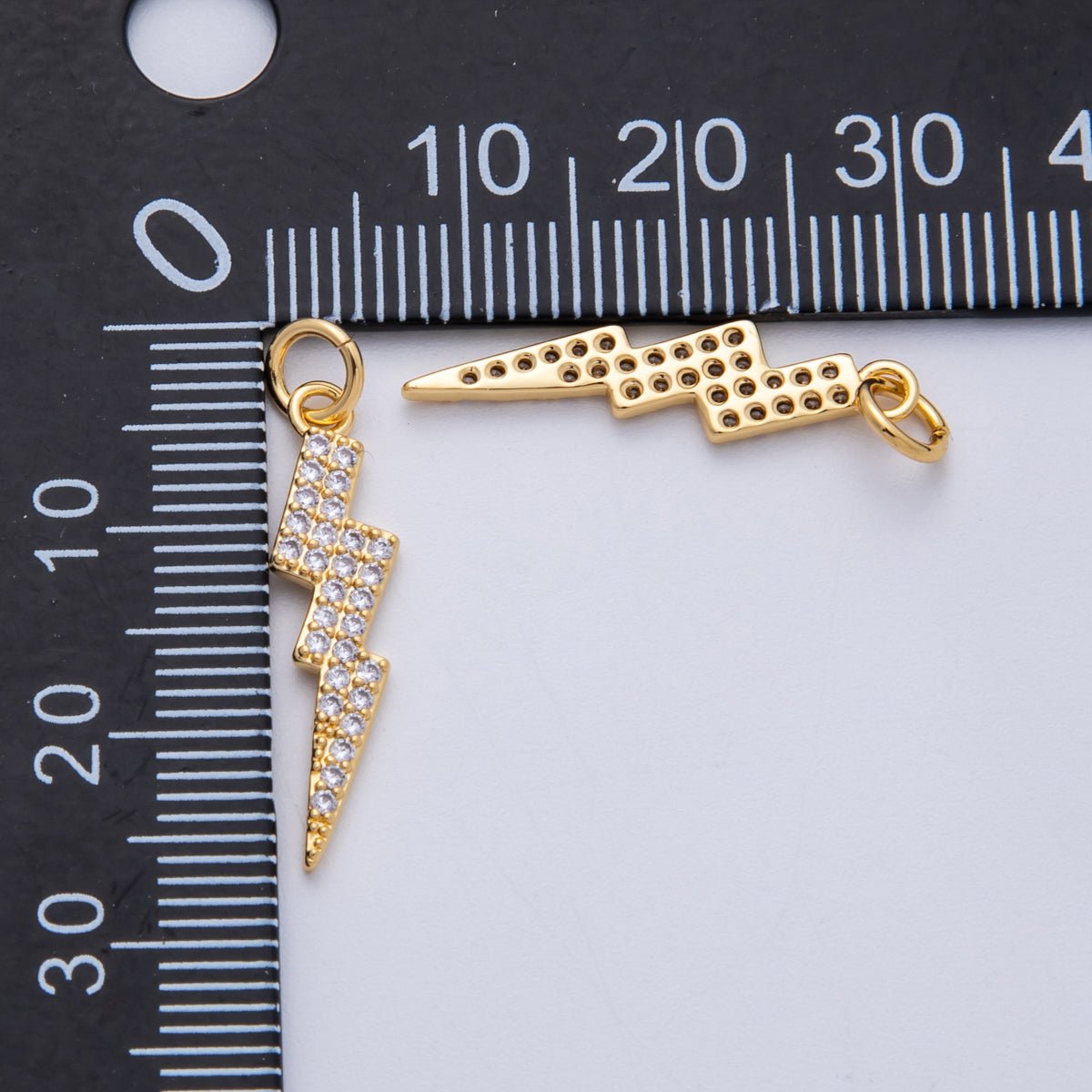 18K Gold Filled 24mm Clear Micro Paved CZ Lightning Bolt Thunder Charm | Charms-00332