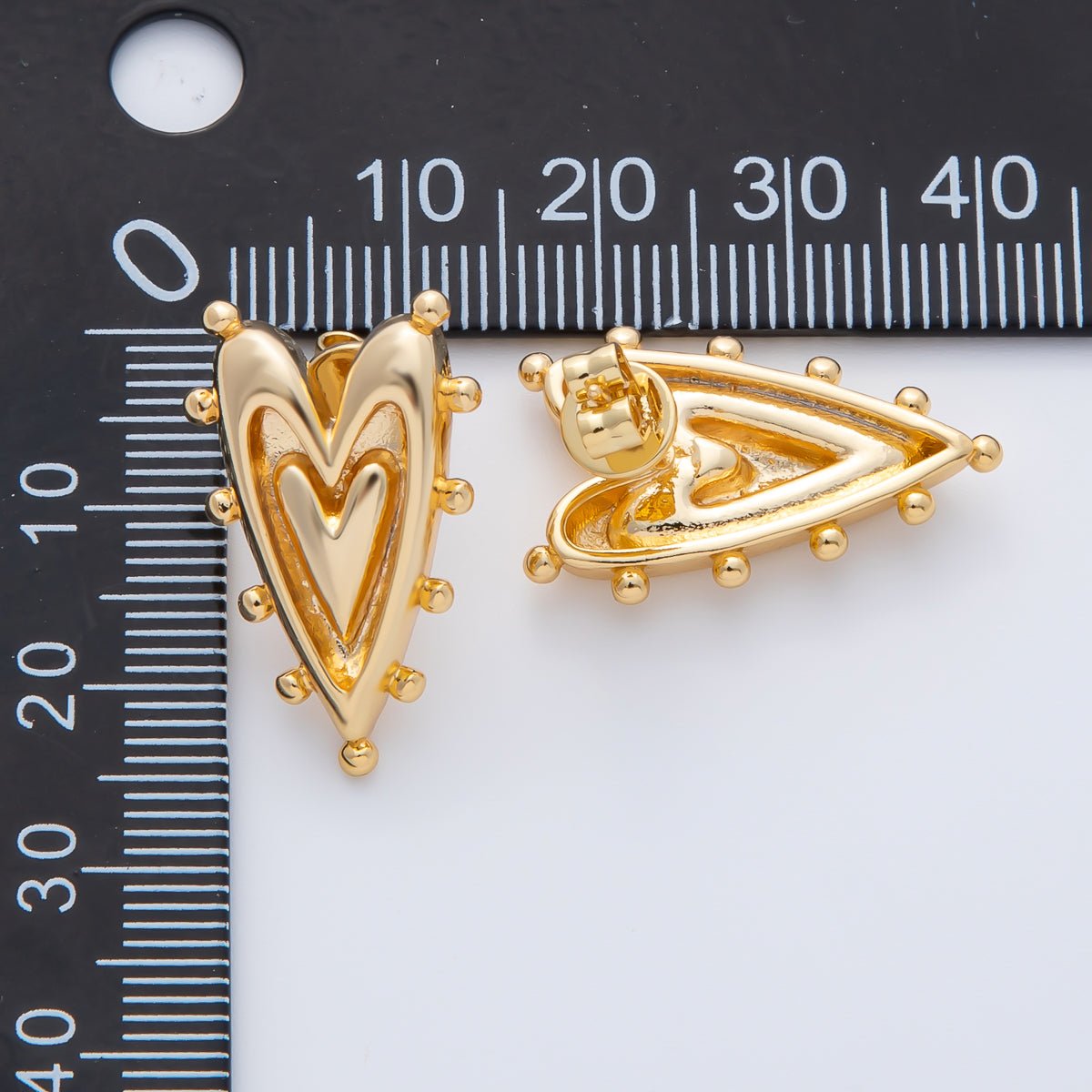 18K Gold Filled 25mm Beaded Double Outline Heart Stud Earrings | AD1591