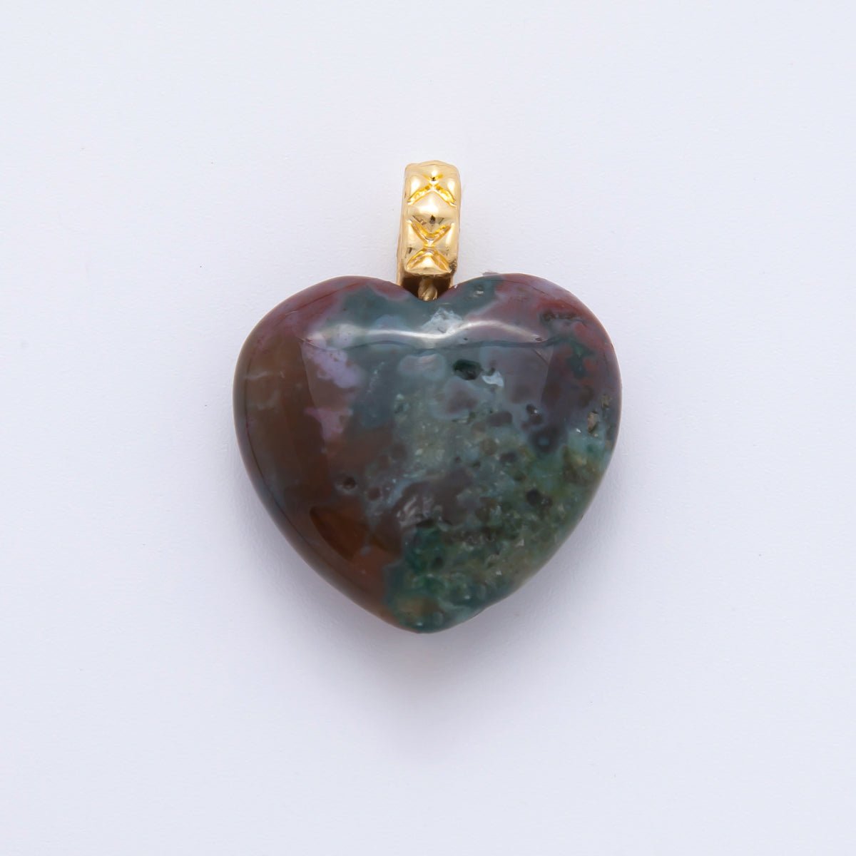 18K Gold Filled 25mm Carnelian, Agate, & Jade Gemstone Puffy Heart Shaped Charm | C766 C834 C846