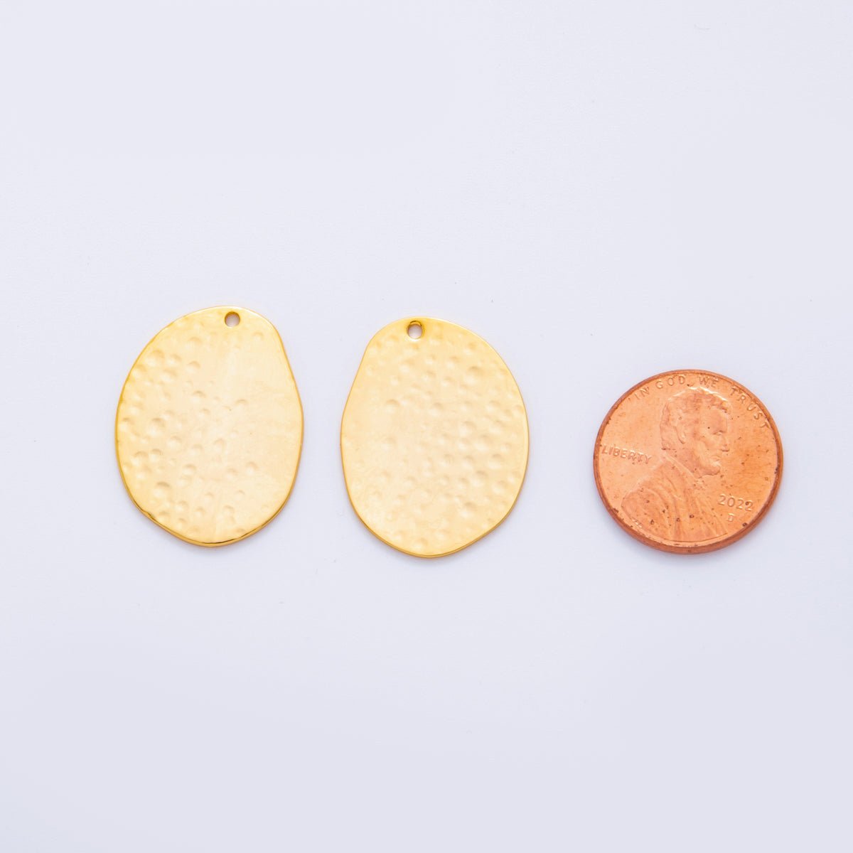 18K Gold Filled 25mm Dotted Hammered Oval Thin Charm Finding | Z1192