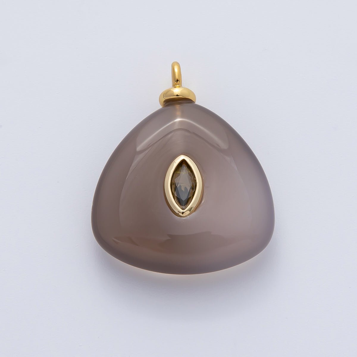 18K Gold Filled 25mm Green Marquise CZ Smokey Quartz Triangle Gemstone Charm | AF1452