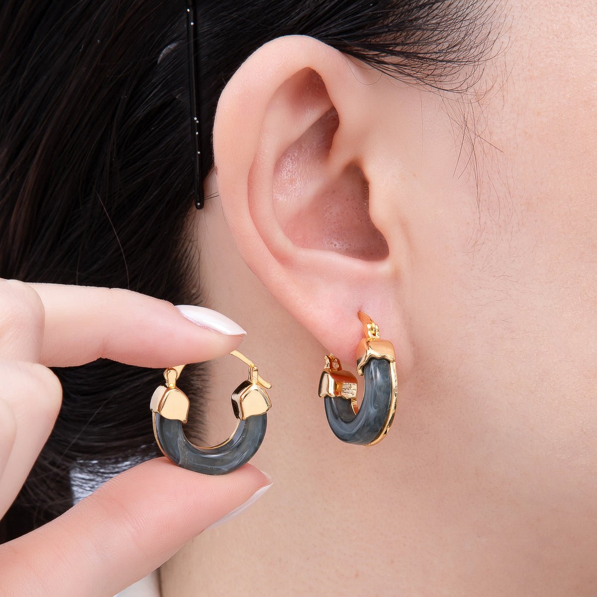 18K Gold Filled 25mm Resin Latch Hoop Earring | Earrings-00281 ~ Earrings-00286