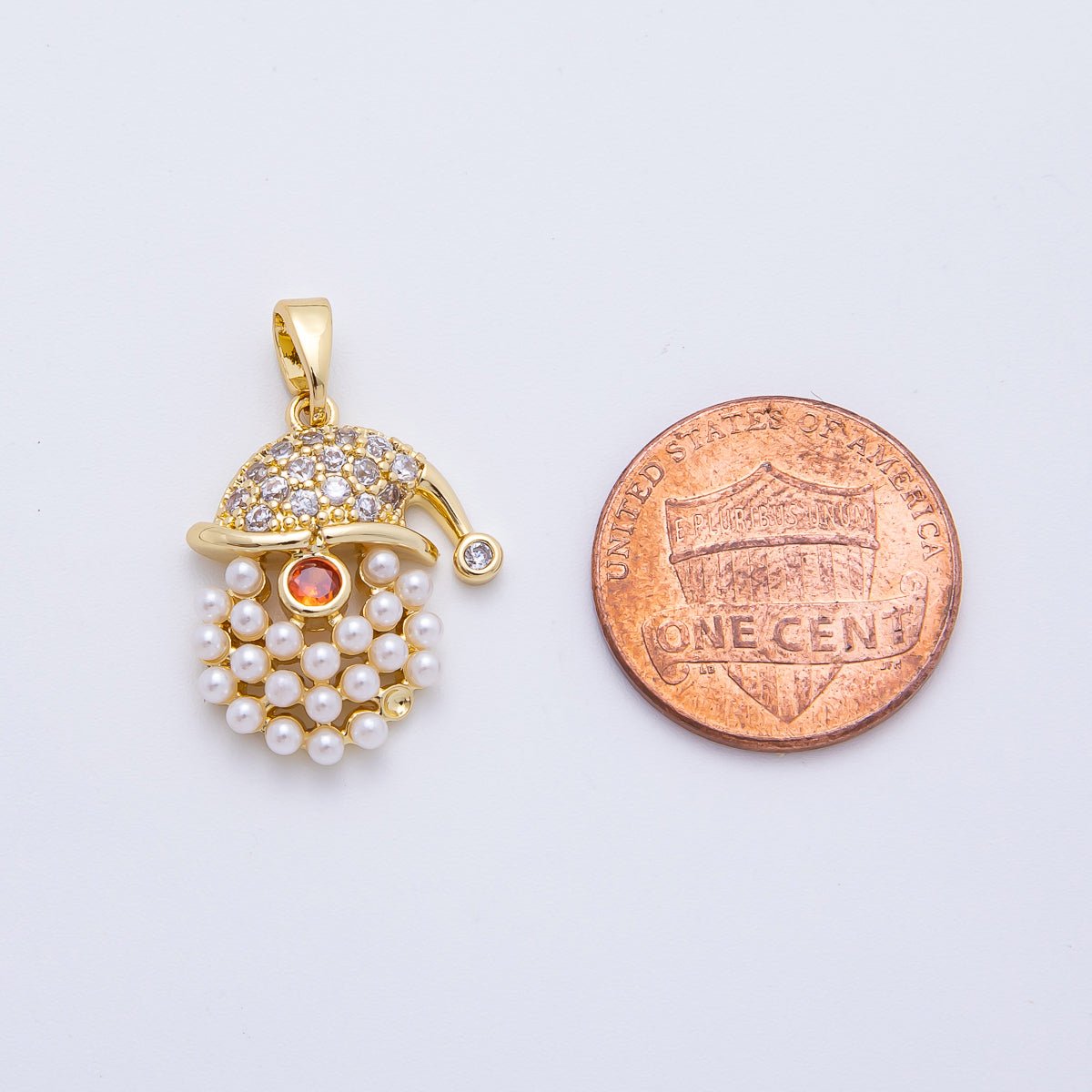 18K Gold Filled 25mm Round CZ Santa Claus Saint Nicholas Shell Pearl Beard Christmas Pendant | AF1143