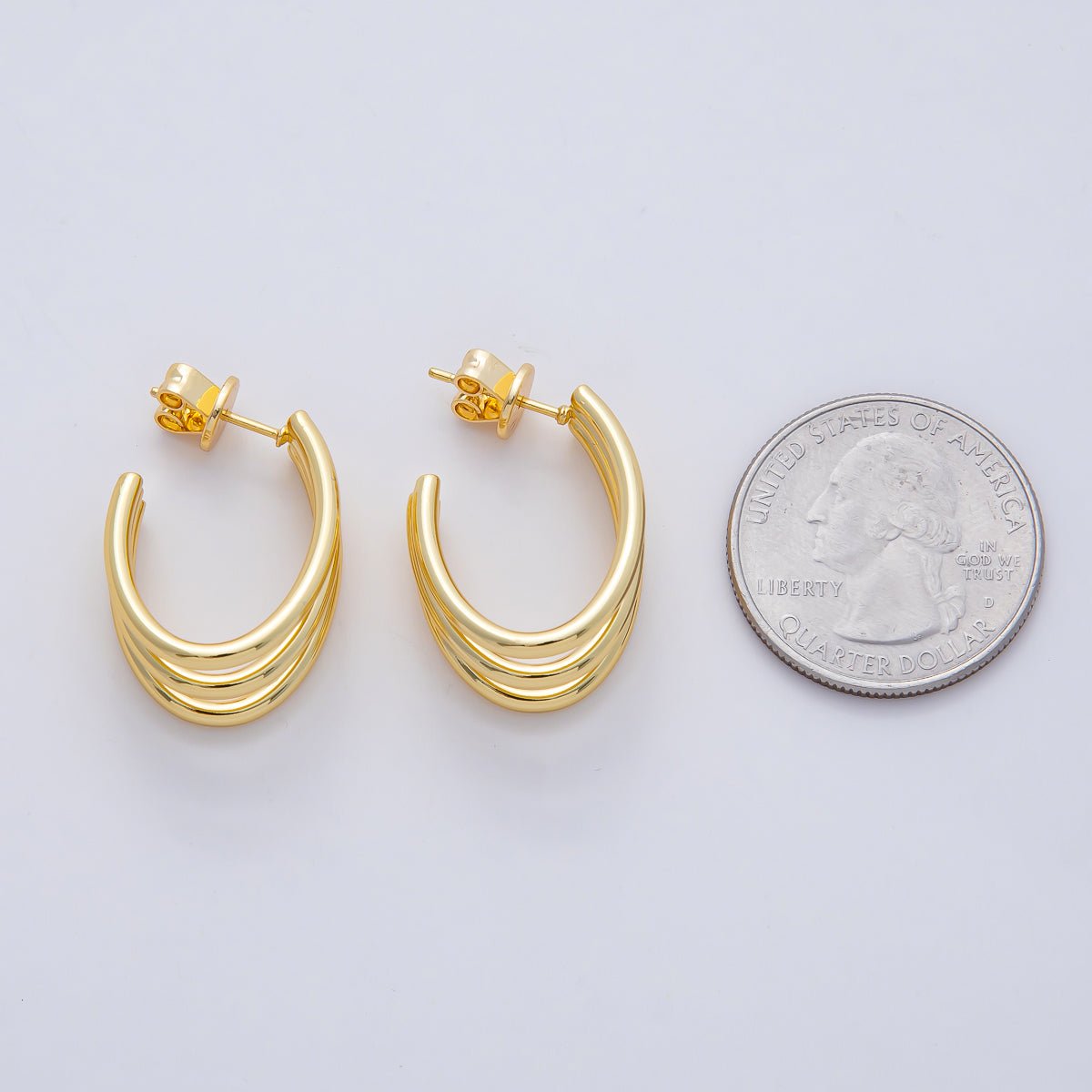 18K Gold Filled 25mm Triple Band Claw J-Shaped Hoop Earrings | AD1647
