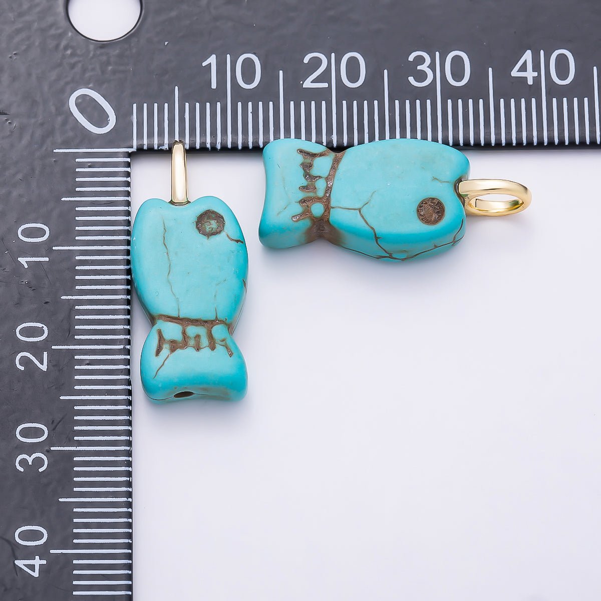 18K Gold Filled 25mm Turquoise Gemstone Fish Animal Pendant | Charms-01348