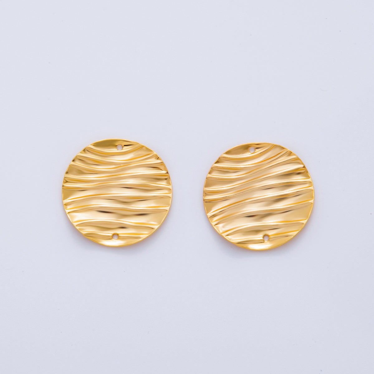 18K Gold Filled 25mm Wave Lined Round Thin Connector Finding | Z1189